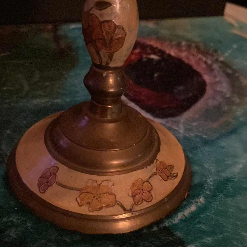 Unique Vintage Brass candle holder with an etched glass shade
